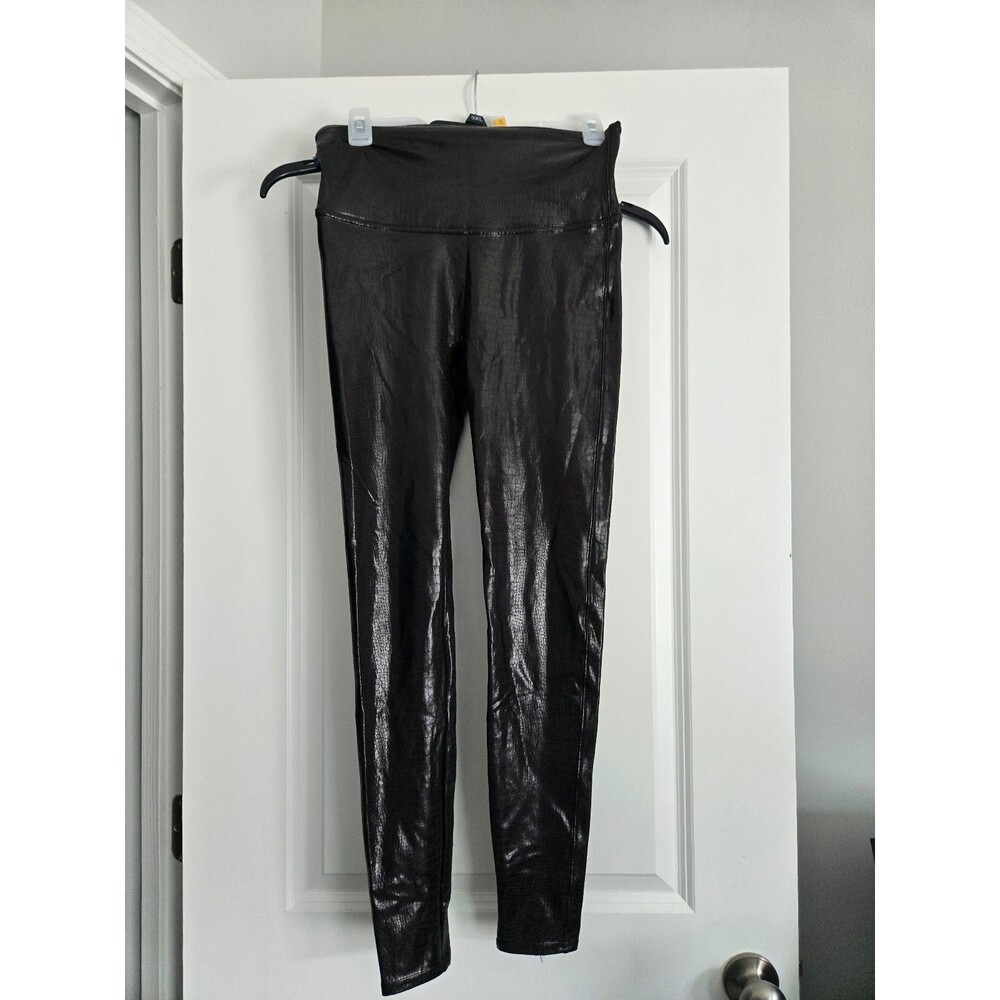 Spanx #2030T Faux Leather Black Leggings Womens Size large Shaping Waist